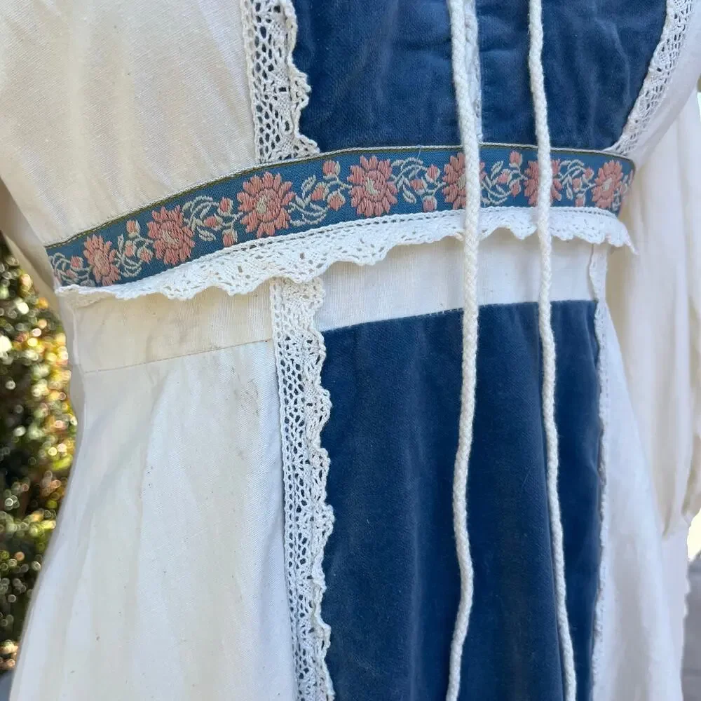 Vintage Gunne Sax By Jessica Cotton Velvet Prairie Renaissance Dress - Picture 6 of 15